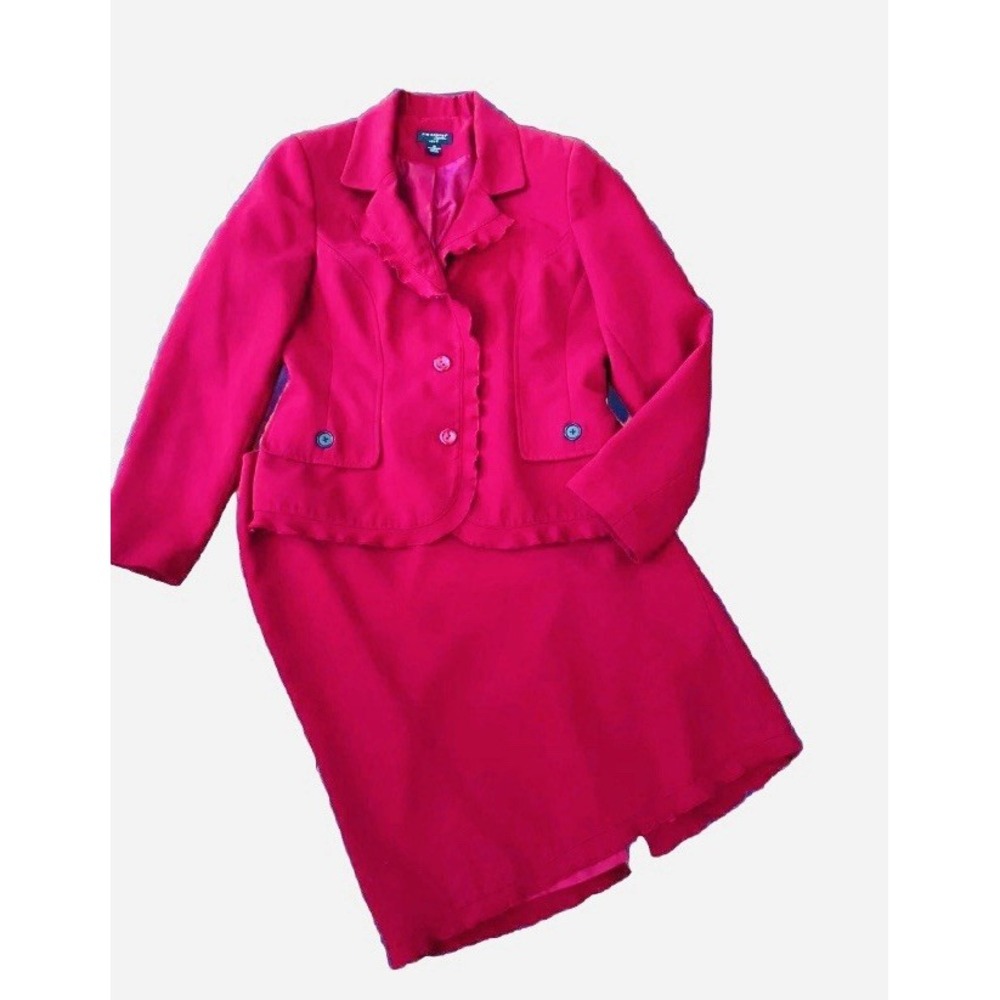 Kim Rogers Signature Suit red jacket and‎ skirt size 10 ruffles Blazer career
